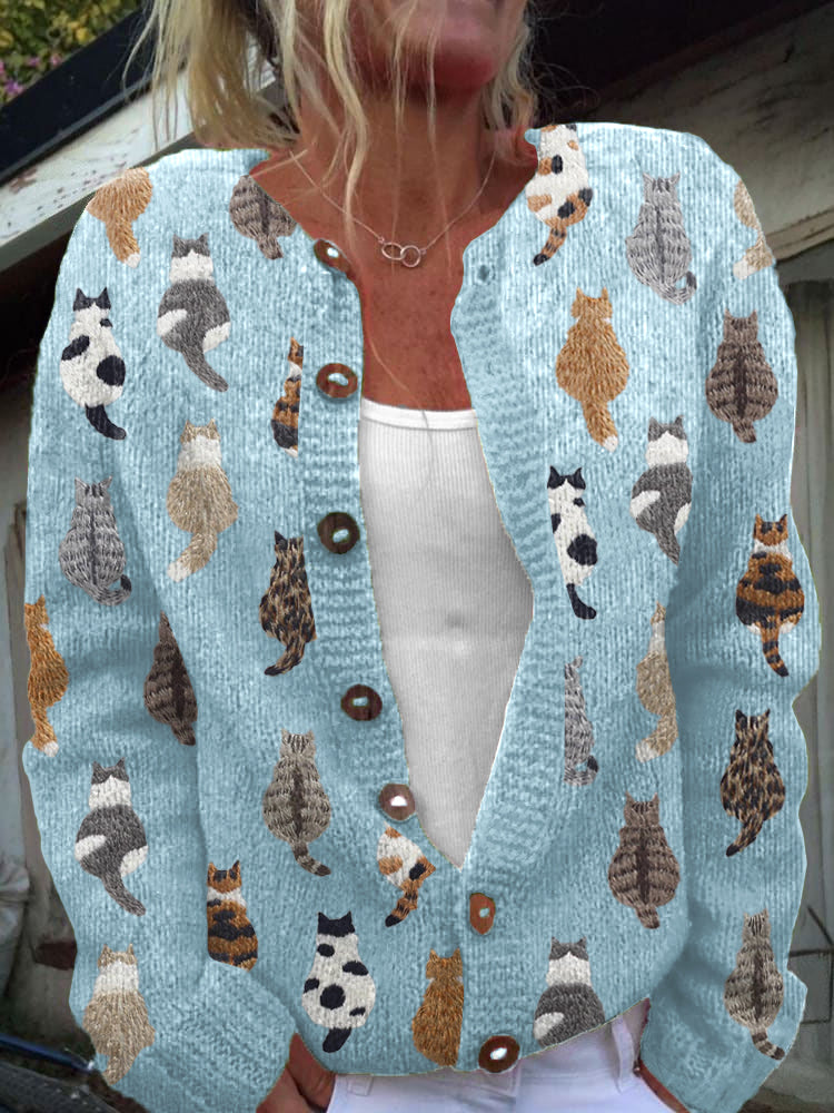 Charlotte Cozy Cat Print Cardigan - Nora & Rose Maine, view 3