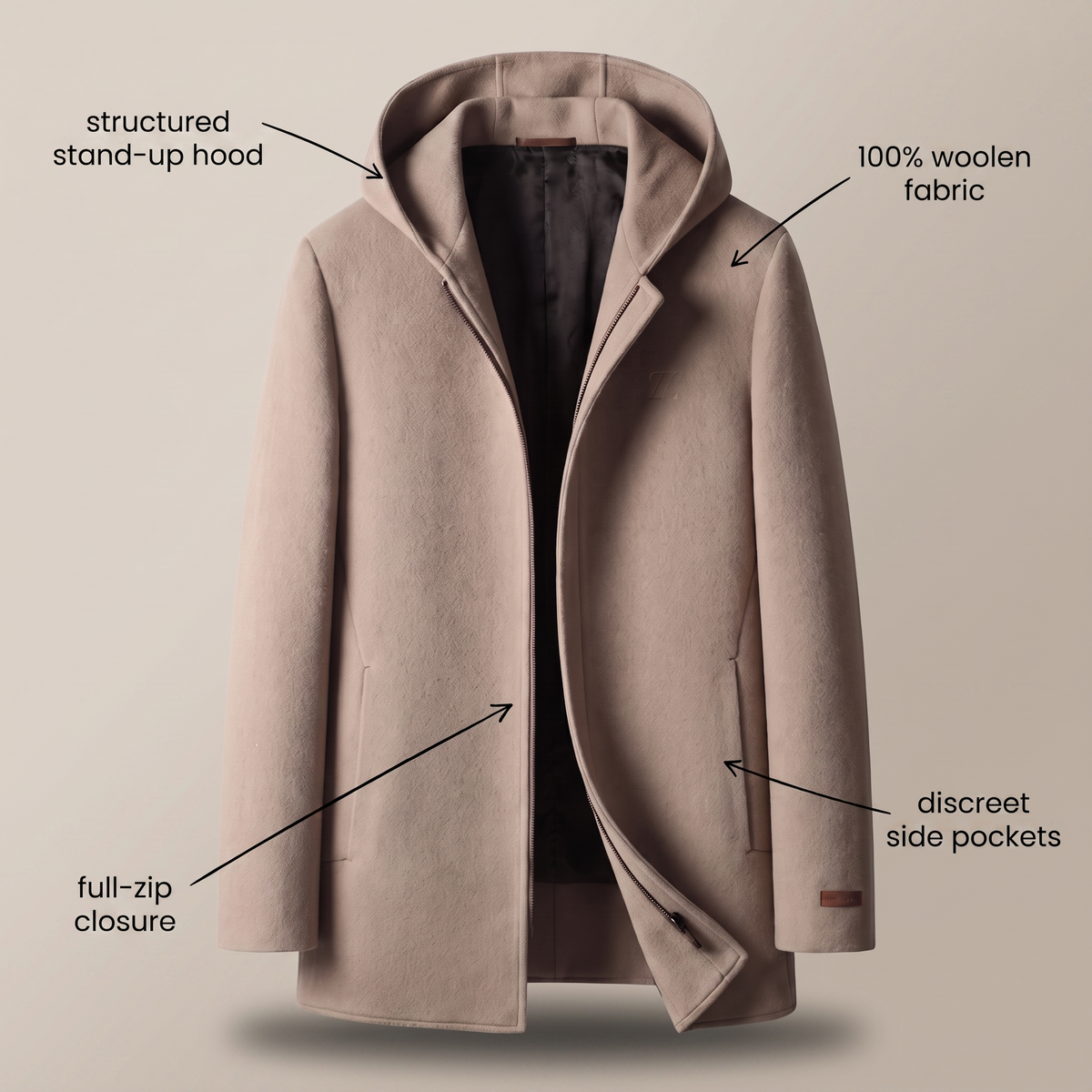100% | Woolen Hooded Coat
