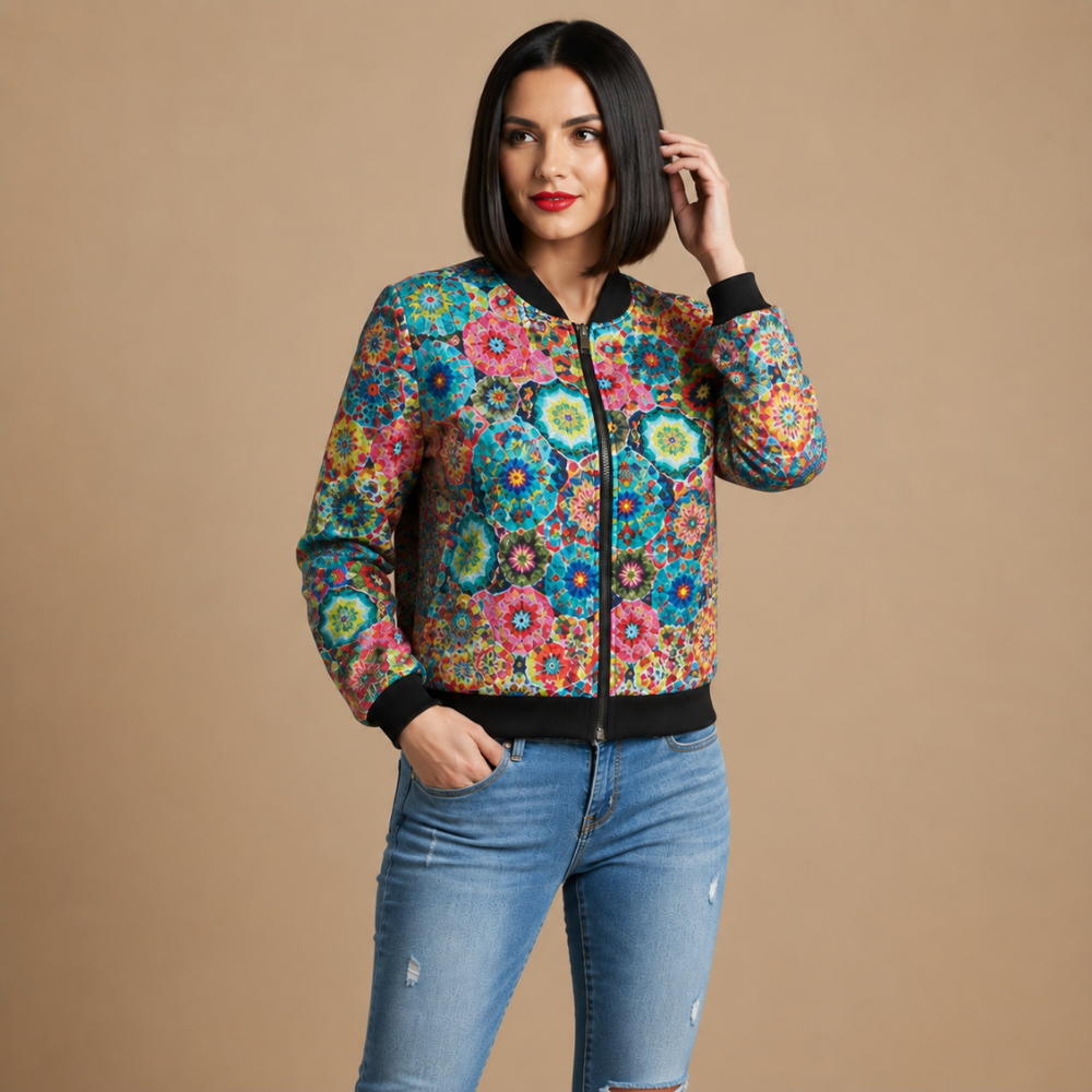 Casual Floral Print Bomber Jacket - Nora & Rose Maine, view 11