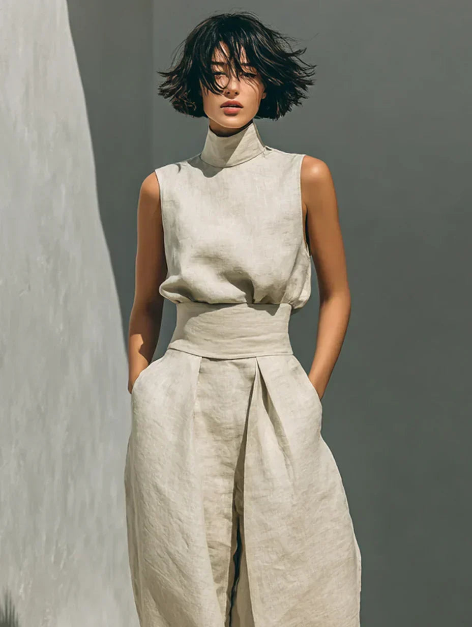 Flor Minimalist set of tank top and wide-leg pants in Soft Woven and Lightweight Woven for women - Nora & Rose Maine, view 6