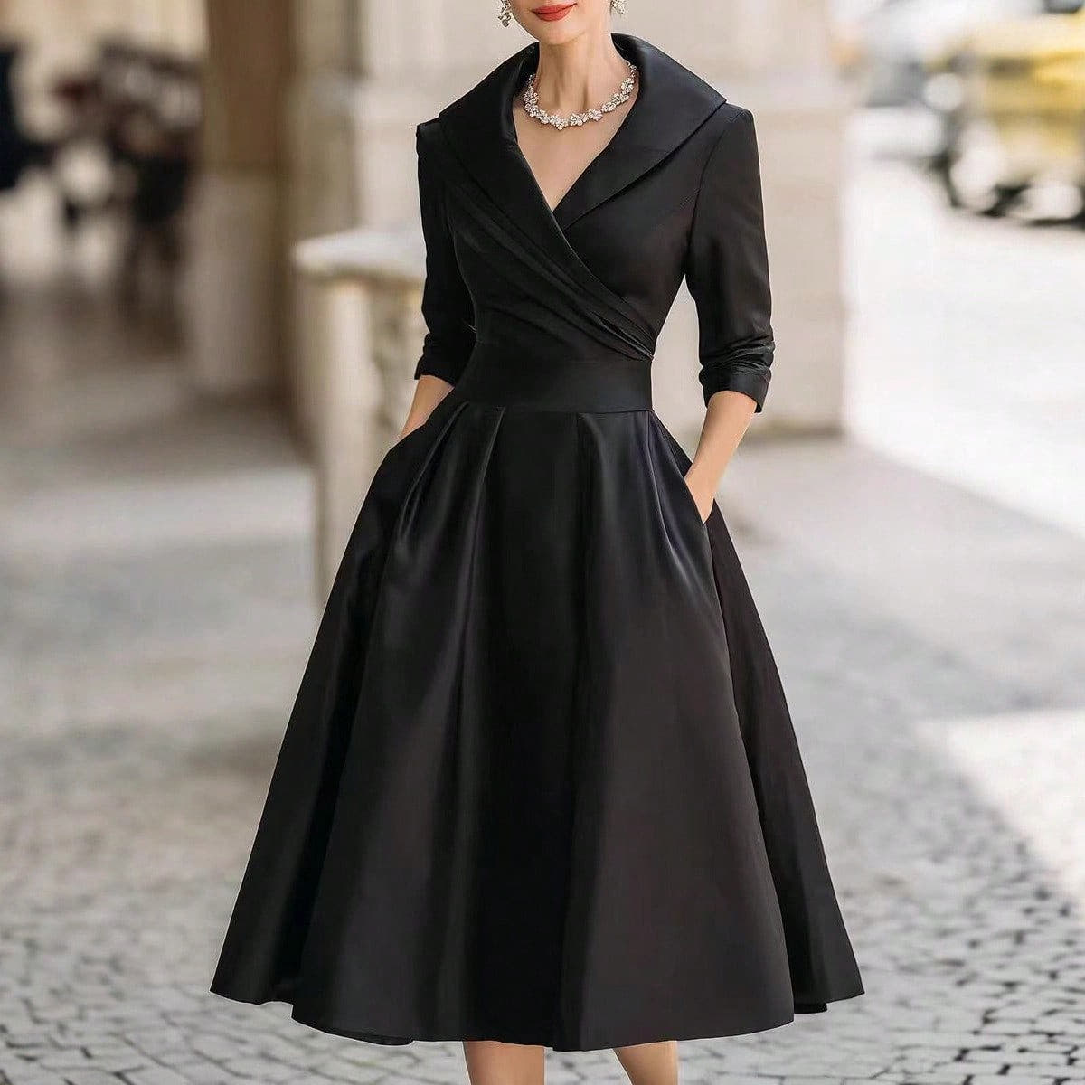 Vivienne | Wrap Shawl Collar Midi Dress