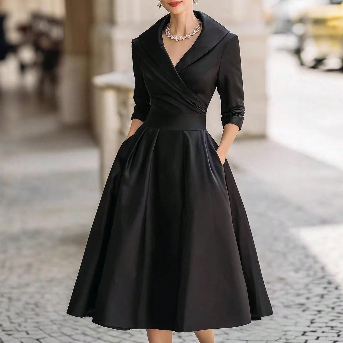 Vivienne | Wrap Shawl Collar Midi Dress