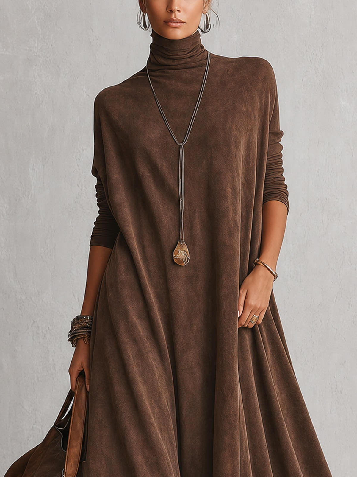 Piera | Suede-Effect Maxi Dress with Lace Hem