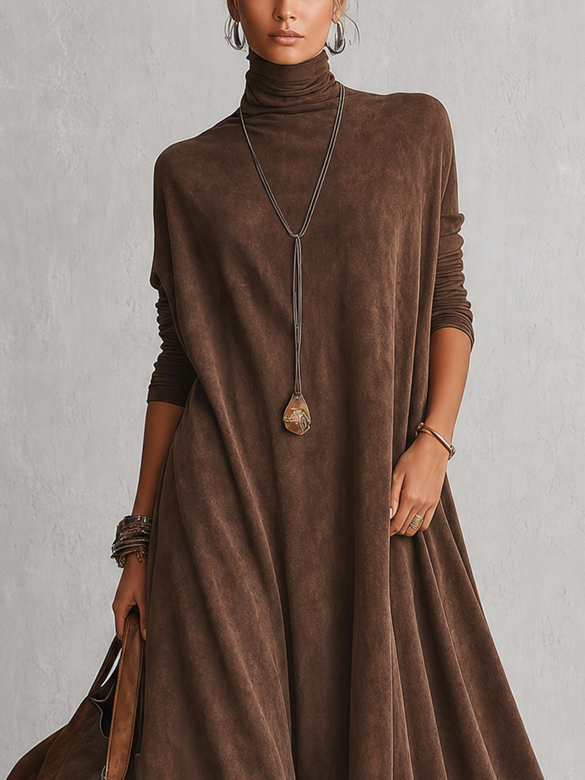 Piera | Suede-Effect Maxi Dress with Lace Hem