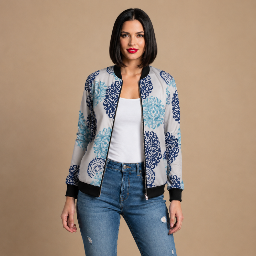 Casual Floral Print Bomber Jacket - Nora & Rose Maine, view 6