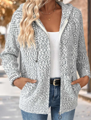 Gray Tummy Coverage Geometric Print Long Sleeve Hooded Cardigan - Nora & Rose Maine