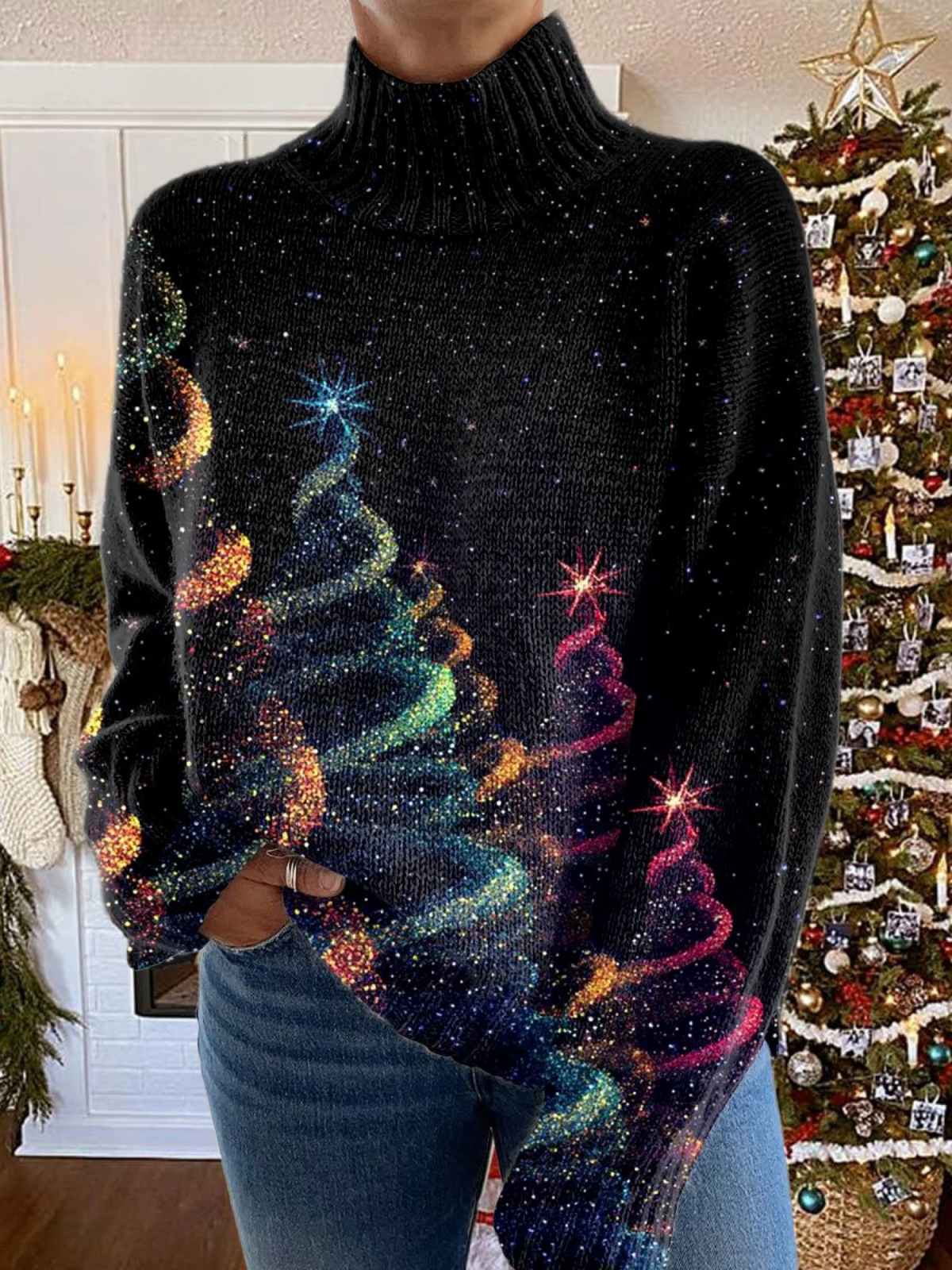 Olivia Glitter Christmas Tree Turtleneck - Nora & Rose Maine