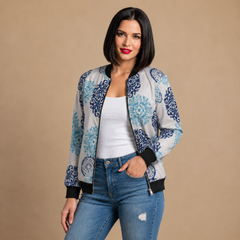 Casual Floral Print Bomber Jacket - Nora & Rose Maine, view 7