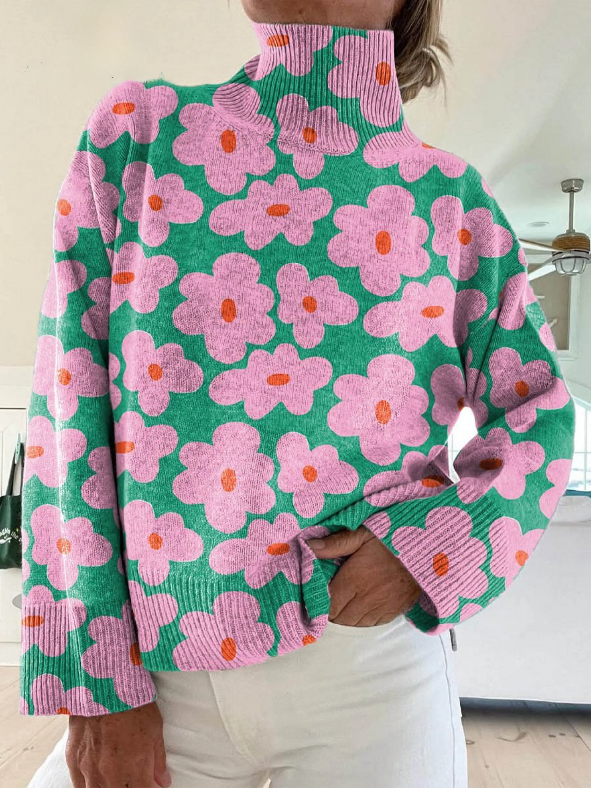 Hannah Floral Knit Turtleneck - Nora & Rose Maine