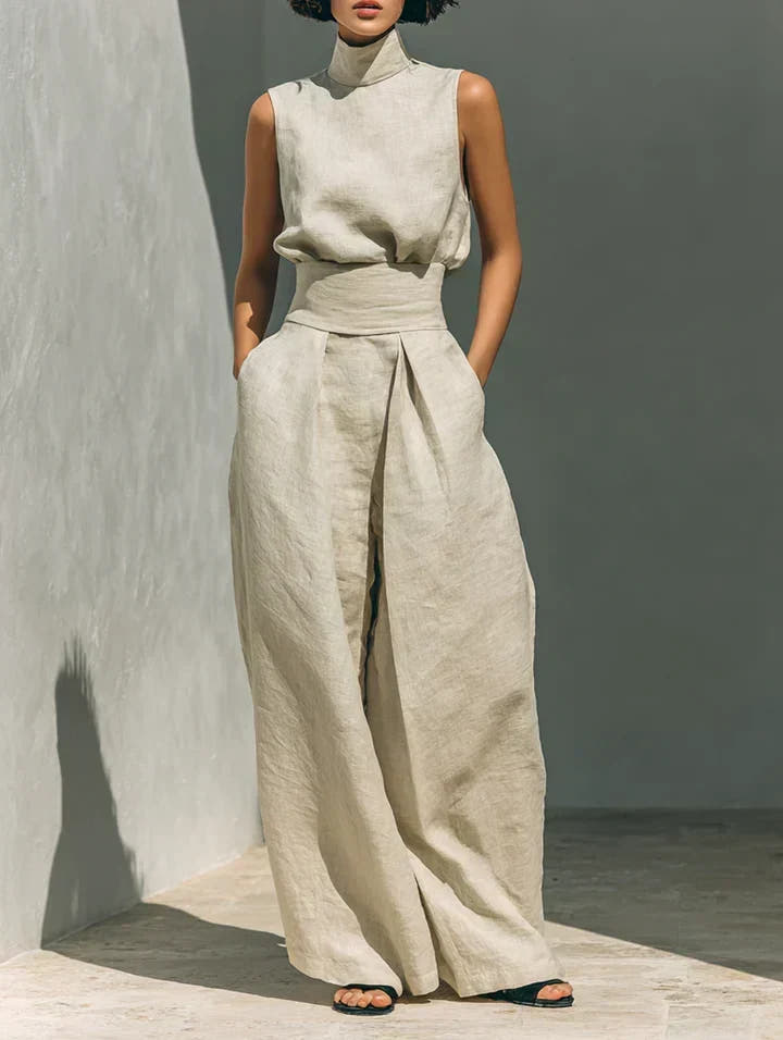 Flor Minimalist set of tank top and wide-leg pants in Soft Woven and Lightweight Woven for women - Nora & Rose Maine