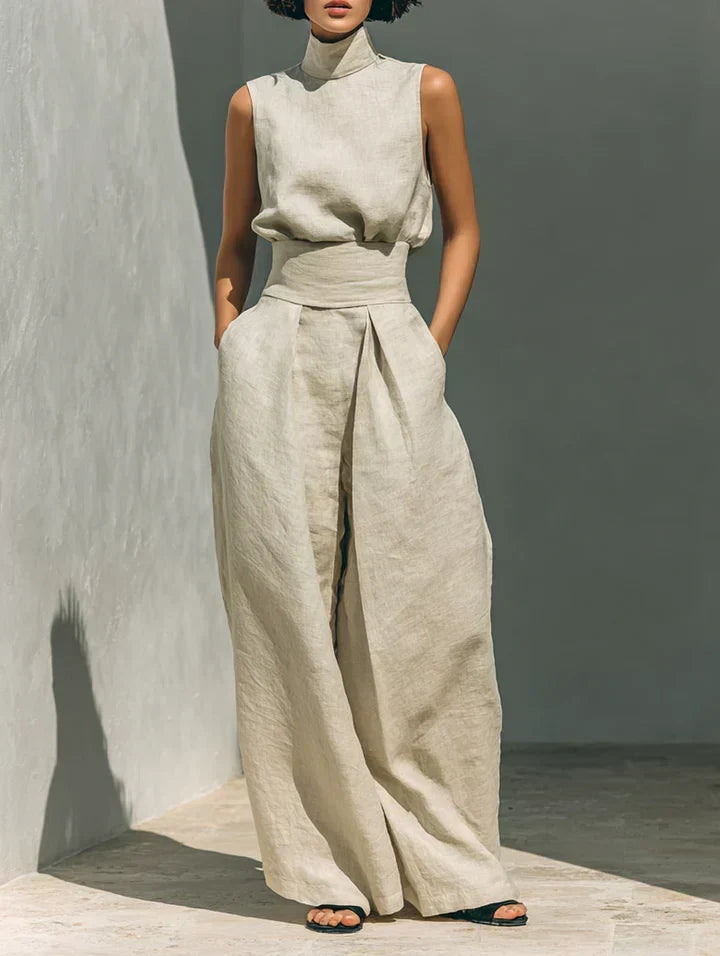 Flor Minimalist set of tank top and wide-leg pants in Soft Woven and Lightweight Woven for women - Nora & Rose Maine