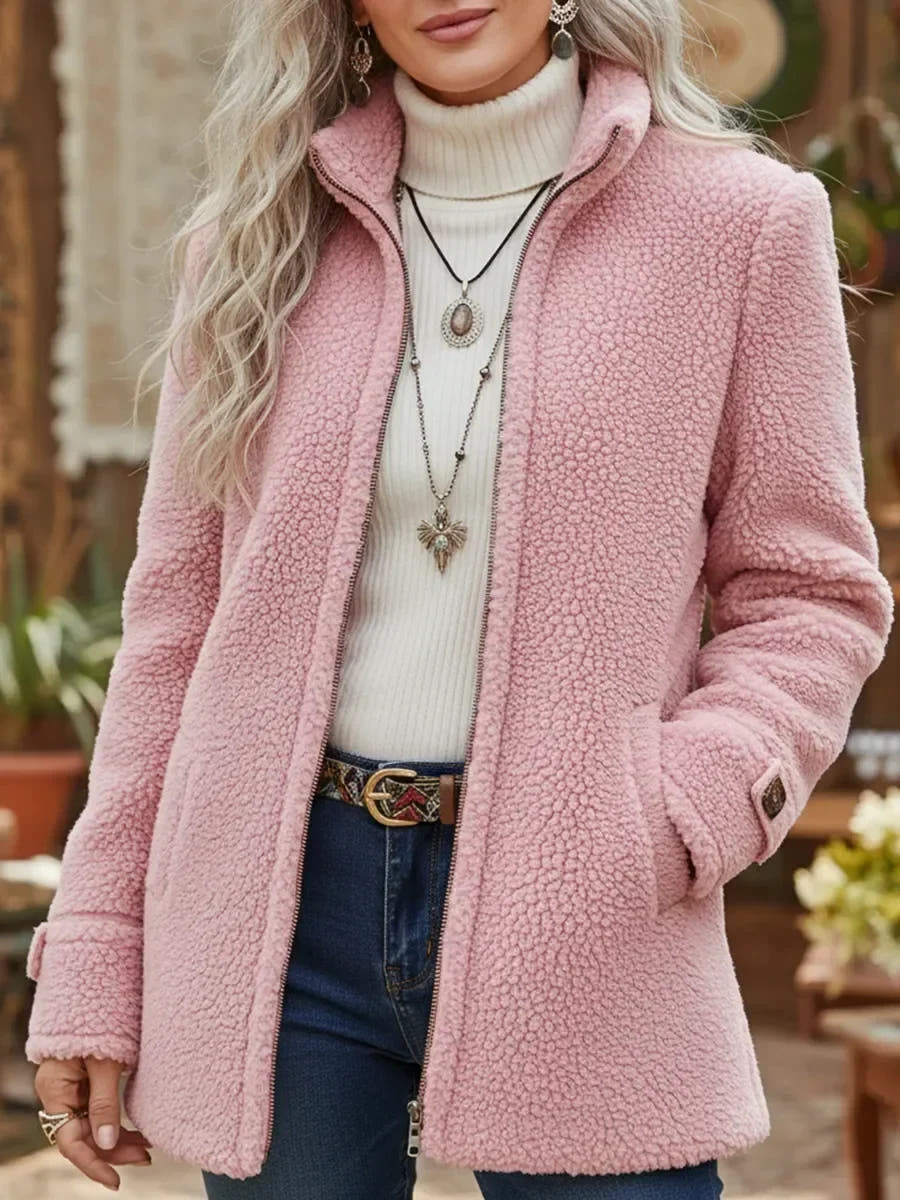 Carissa - Full-Zip Lambswool-Feel Stand Collar Jacket - Nora & Rose Maine