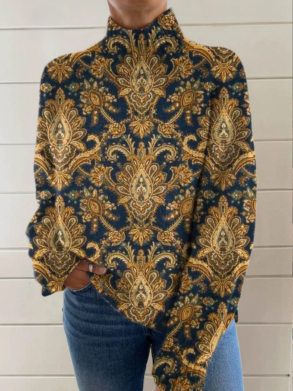 Scarlett Vintage Floral Art Turtleneck - Nora & Rose Maine