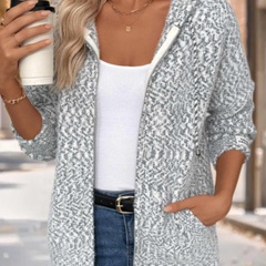 Gray Tummy Coverage Geometric Print Long Sleeve Hooded Cardigan - Nora & Rose Maine, view 5