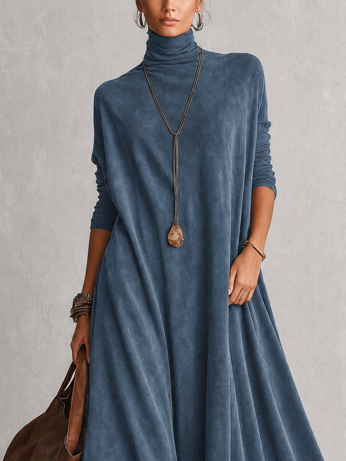 Piera | Suede-Effect Maxi Dress with Lace Hem