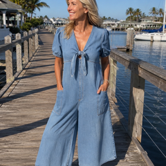 ROWANVALE TIE-FRONT DENIM JUMPSUIT - Nora & Rose Maine