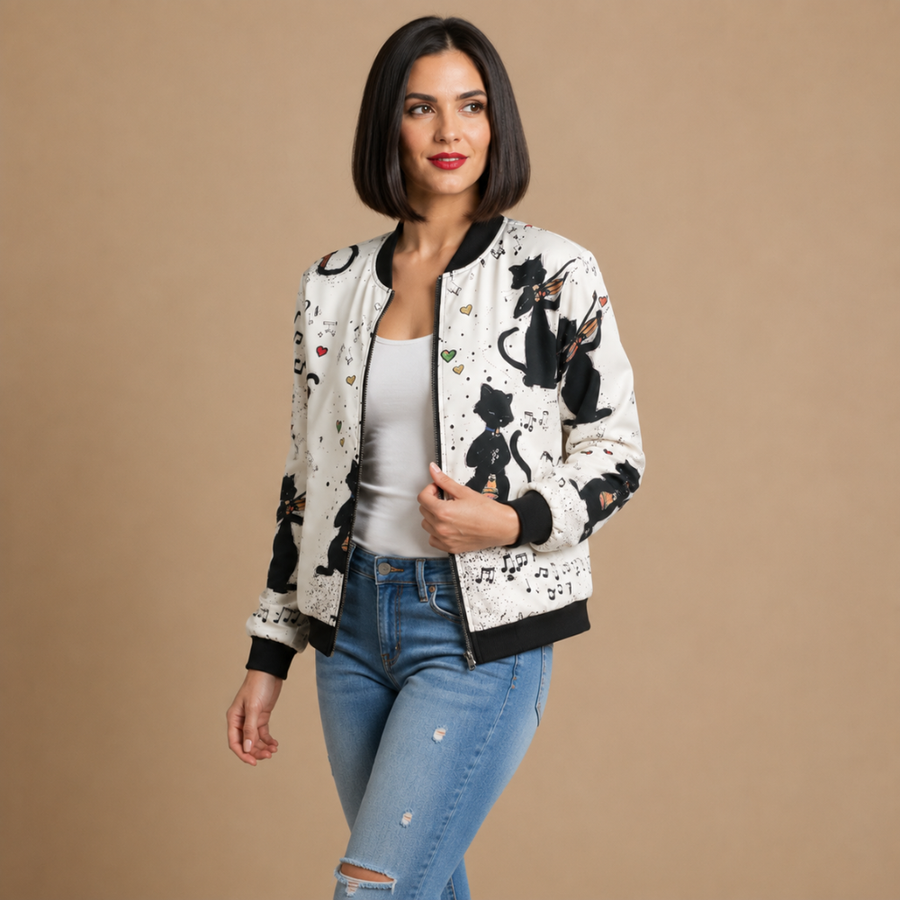 Casual Floral Print Bomber Jacket - Nora & Rose Maine