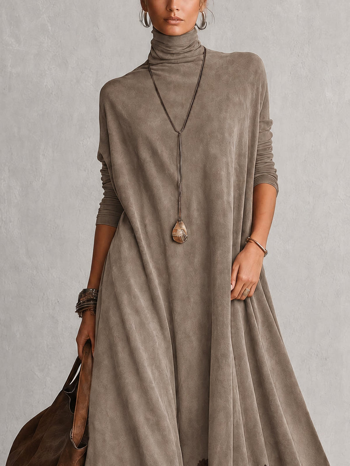 Piera | Suede-Effect Maxi Dress with Lace Hem