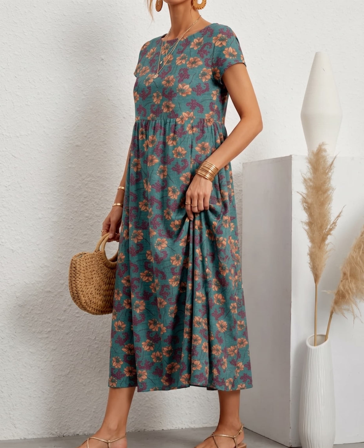 Aurelia™ — Timeless Grace Floral Midi Dress