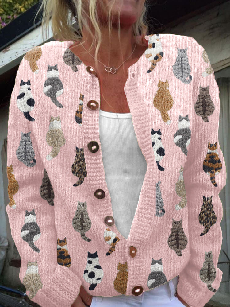 Charlotte Cozy Cat Print Cardigan - Nora & Rose Maine, view 2