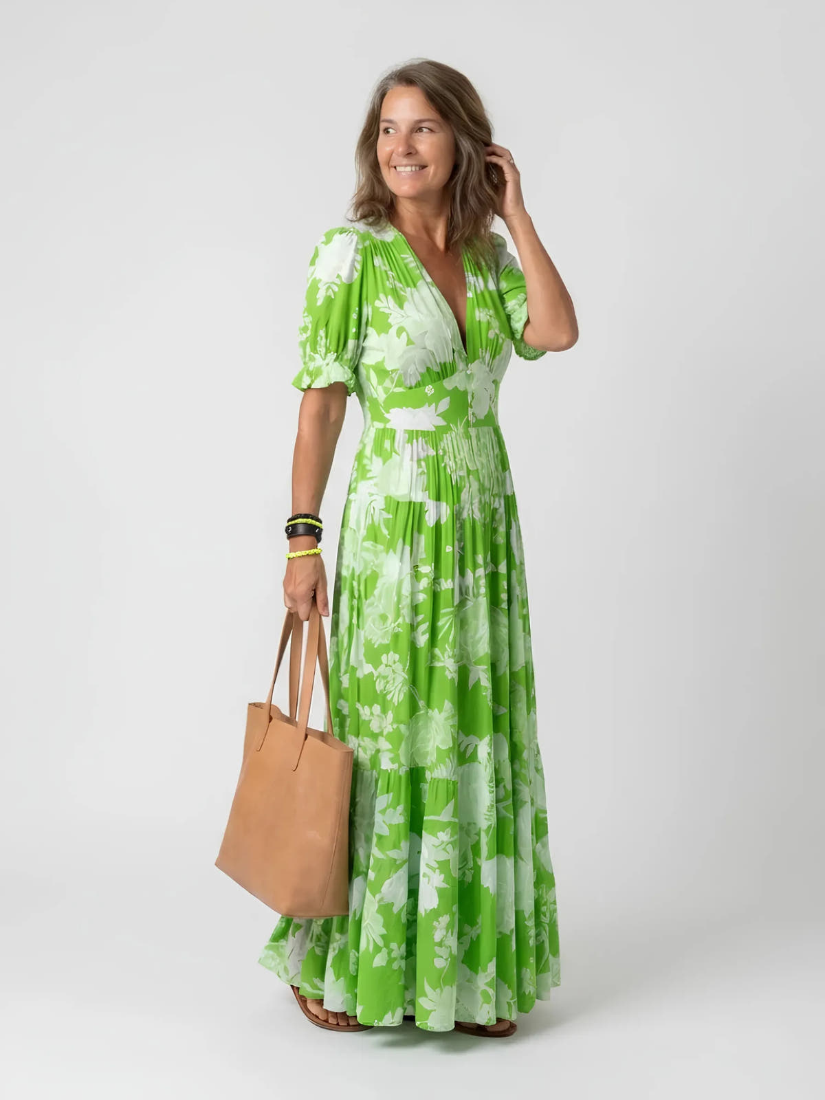 Ione | Short Sleeve V Neck Floral Midi Dress