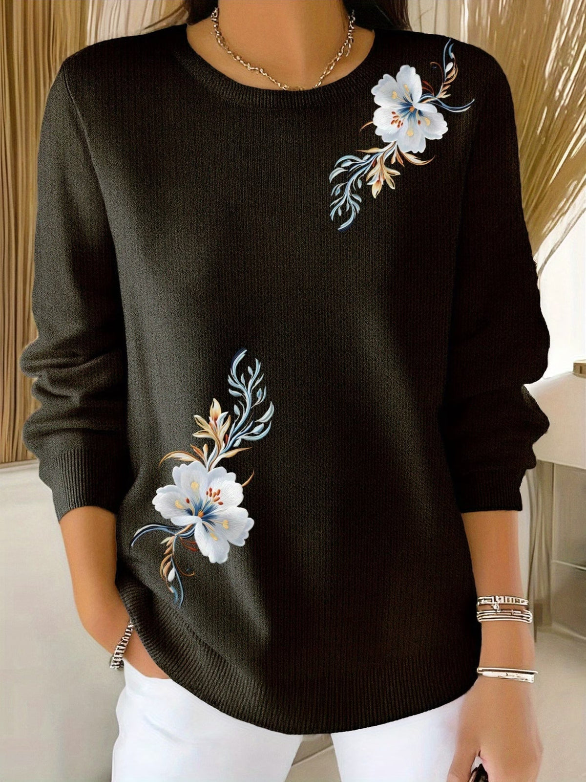 Meyla Floral Long Sleeve Sweater - Nora & Rose Maine, view 2