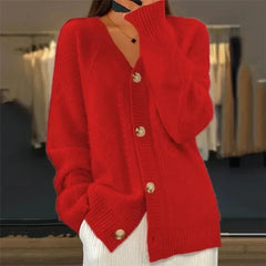 Aaliyah Button Front V-Neck Cardigan with Diamond Knit Detail, Everyday Layer - Nora & Rose Maine, view 4