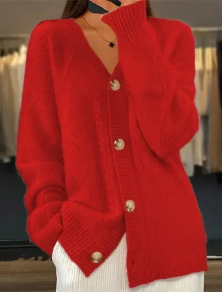 Aaliyah Button Front V-Neck Cardigan with Diamond Knit Detail, Everyday Layer - Nora & Rose Maine, view 4