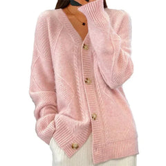 Aaliyah Button Front V-Neck Cardigan with Diamond Knit Detail, Everyday Layer - Nora & Rose Maine, view 9