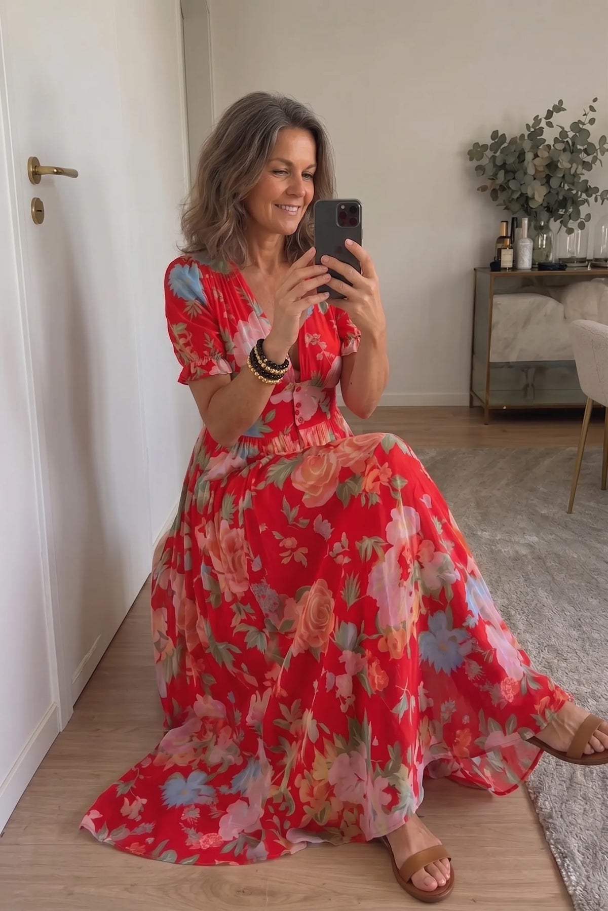 Ione | Short Sleeve V Neck Floral Midi Dress