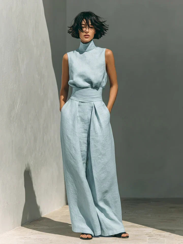 Flor Minimalist set of tank top and wide-leg pants in Soft Woven and Lightweight Woven for women - Nora & Rose Maine, view 2