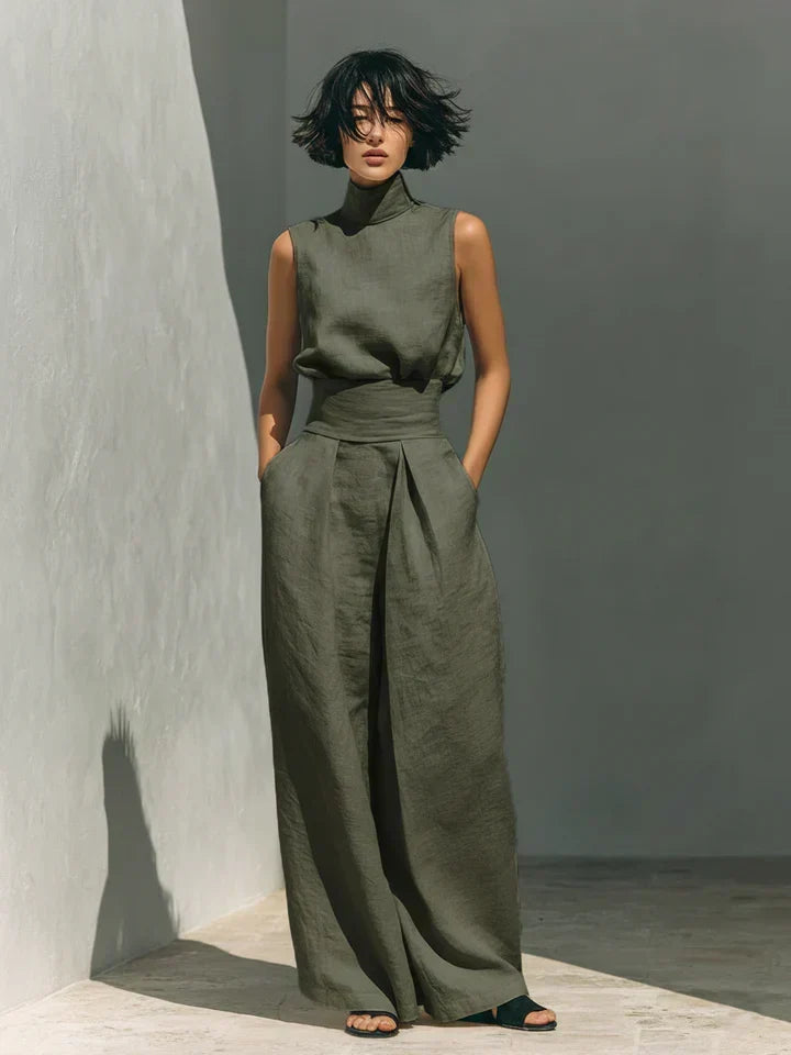 Flor Minimalist set of tank top and wide-leg pants in Soft Woven and Lightweight Woven for women - Nora & Rose Maine, view 3