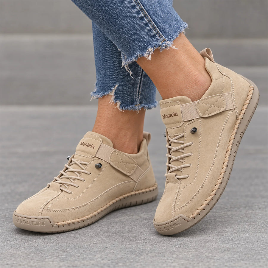 Mia comfortable sneakers beige - side view on foot