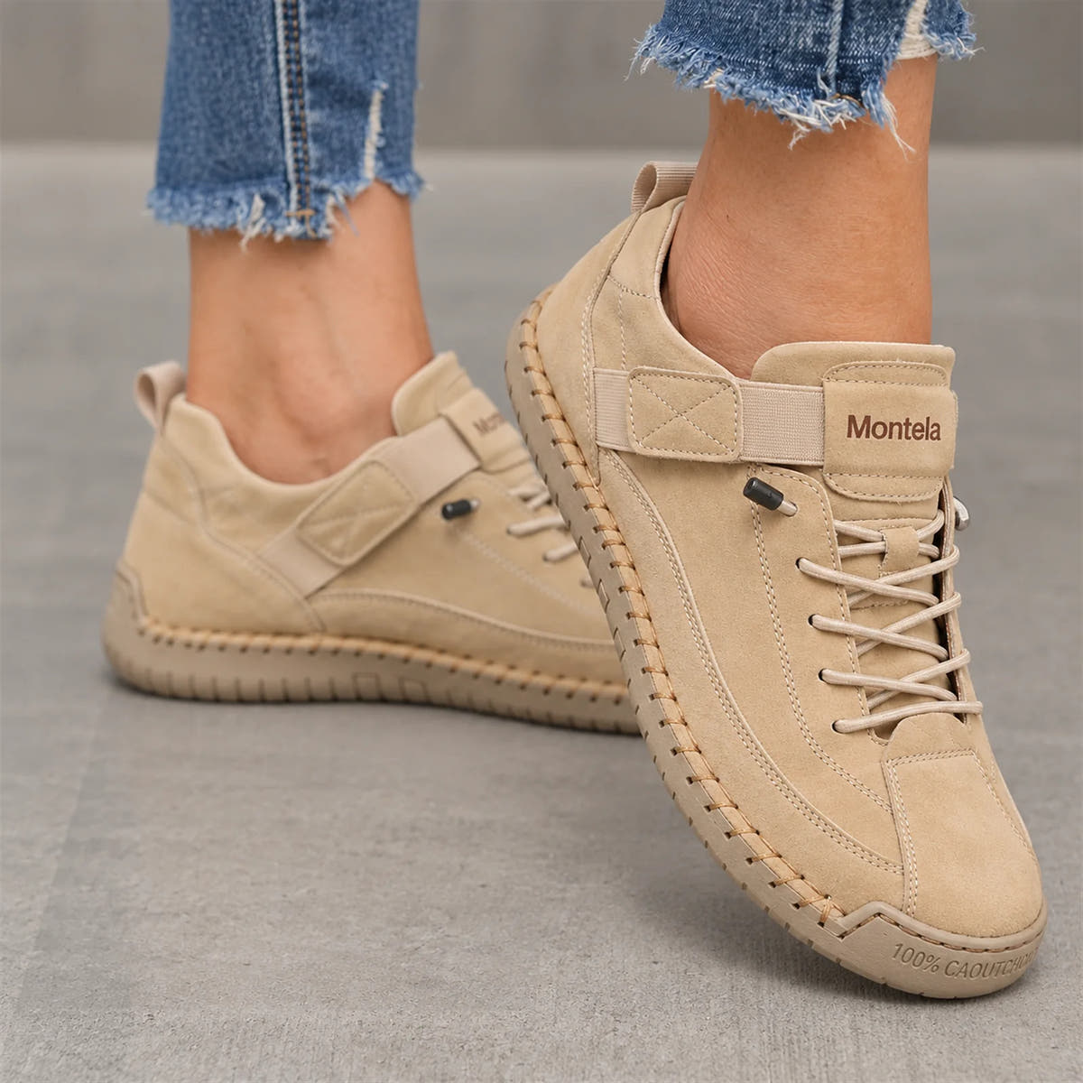 Mia comfortable sneakers beige - front view on foot