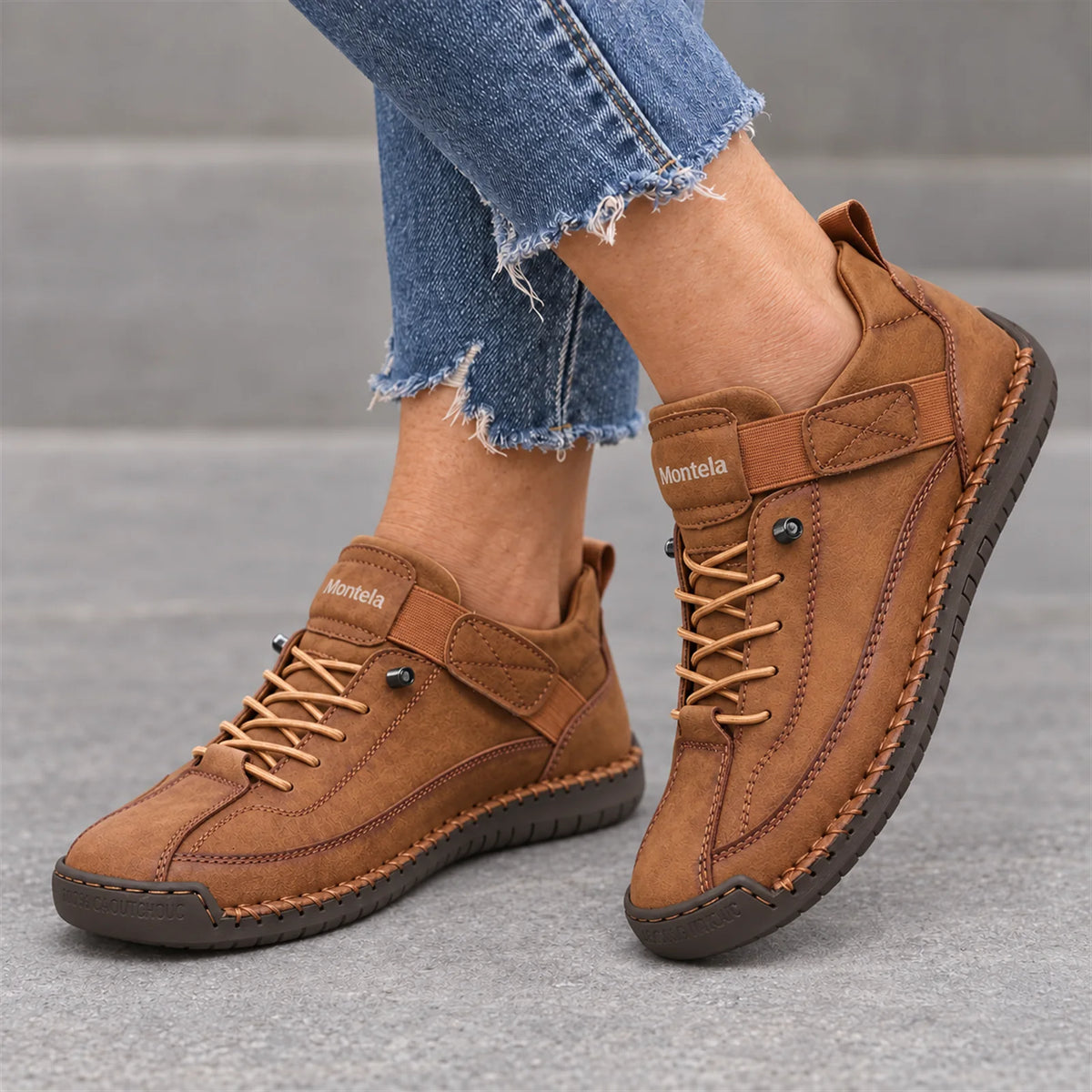 Mia comfortable sneakers brown - side view on foot