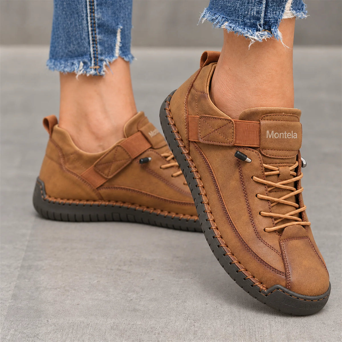 Mia comfortable sneakers brown - front view on foot