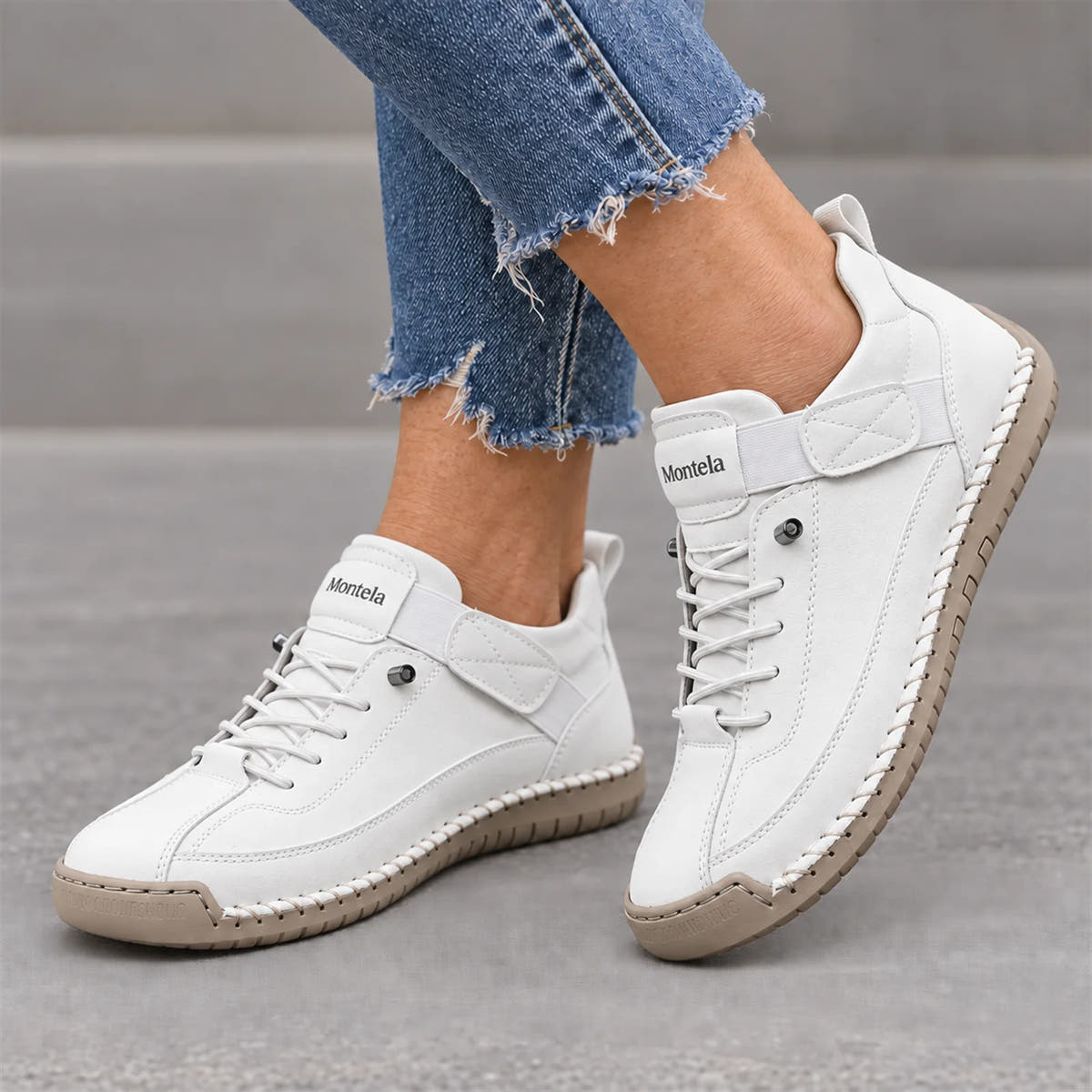 Mia comfortable sneakers white - side view on foot