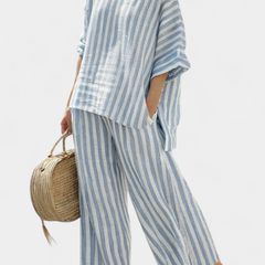 Women's Two-Piece Set Blue Striped - Nora & Rose Maine