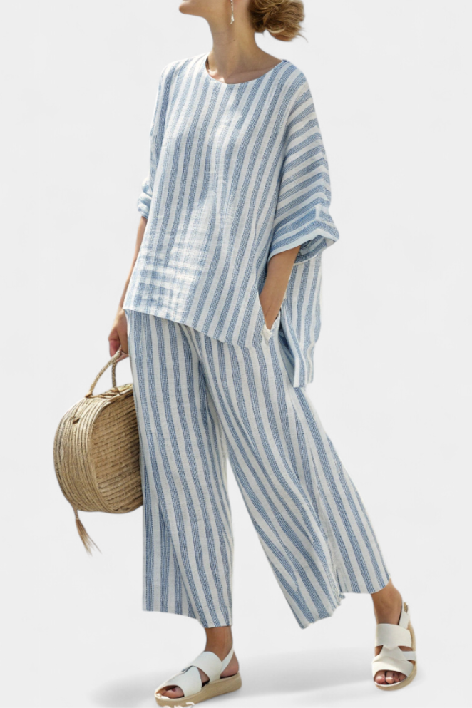 Women's Two-Piece Set Blue Striped - Nora & Rose Maine