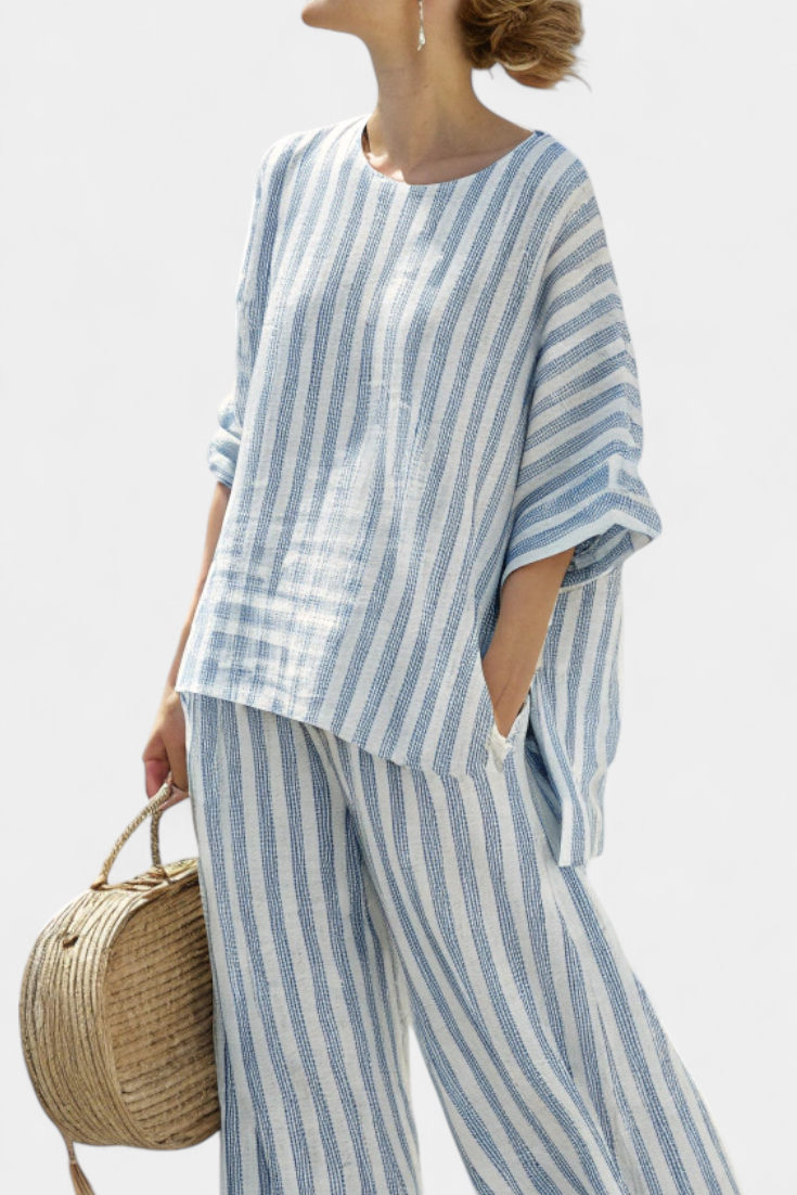 Women's Two-Piece Set Blue Striped - Nora & Rose Maine, view 2