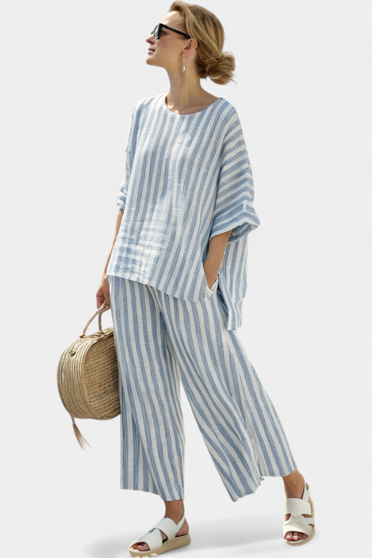 Women's Two-Piece Set Blue Striped - Nora & Rose Maine, view 4