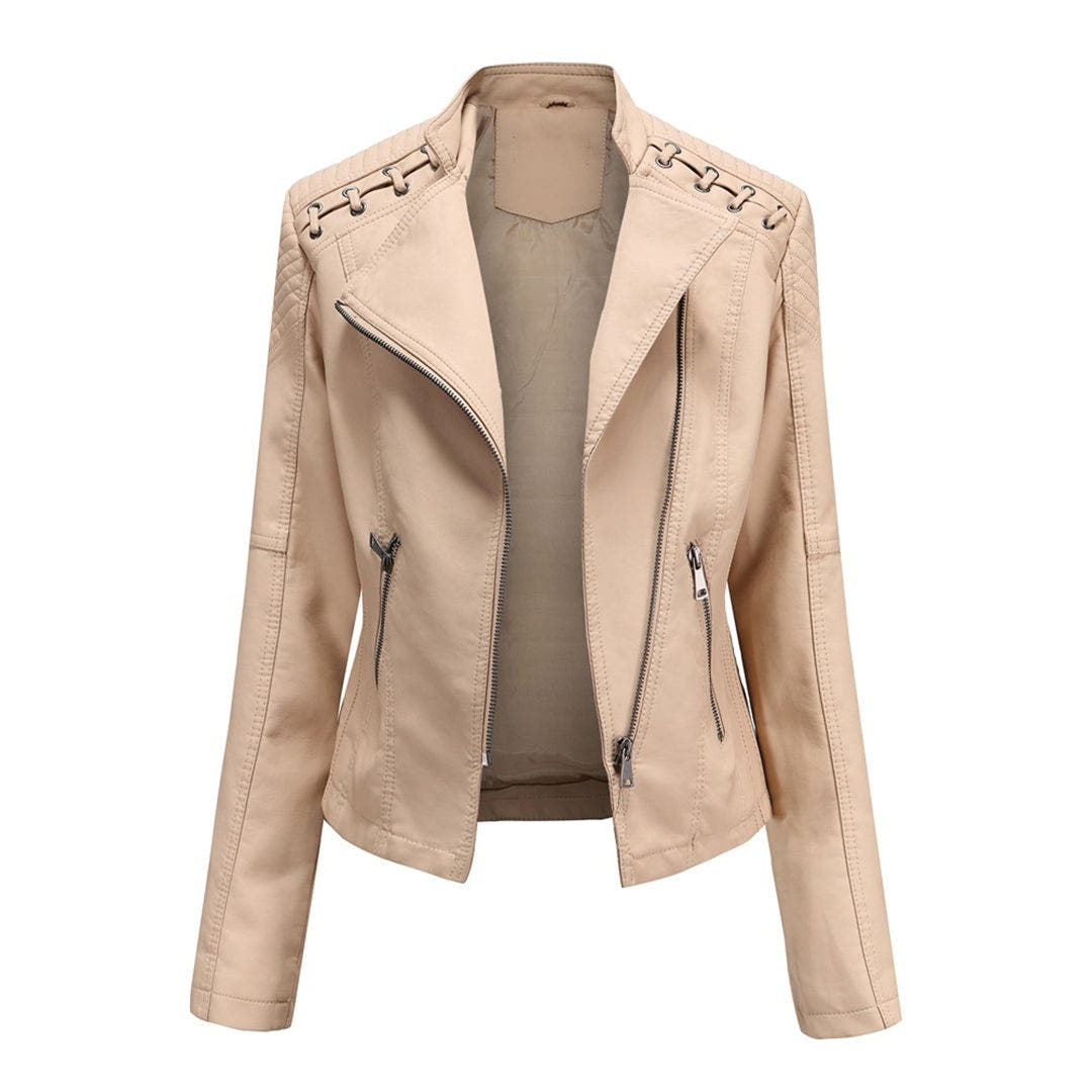 Marguerite Women's Asymmetrical Grommet Moto Quilted Jacket - Nora & Rose Maine, view 5