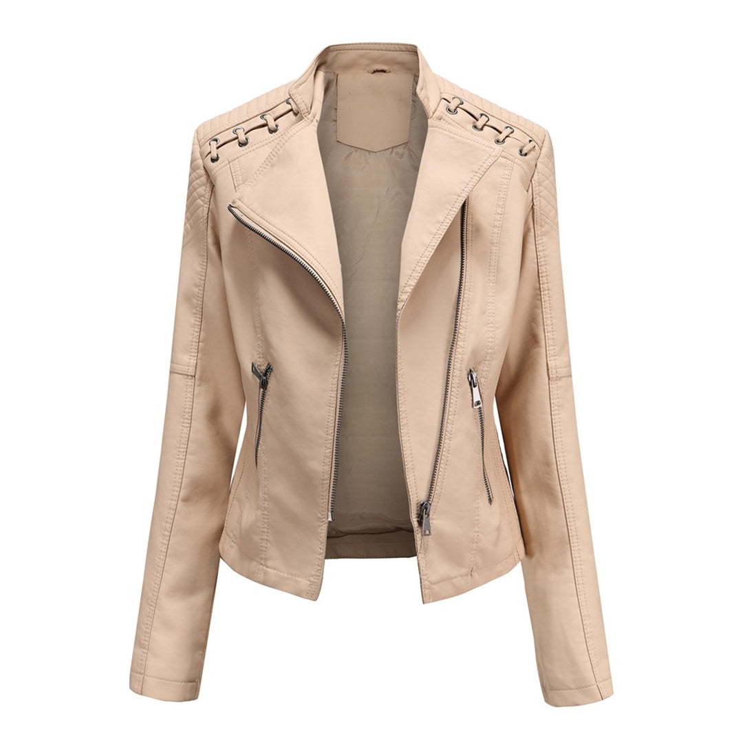 Marguerite Women's Asymmetrical Grommet Moto Quilted Jacket - Nora & Rose Maine, view 5