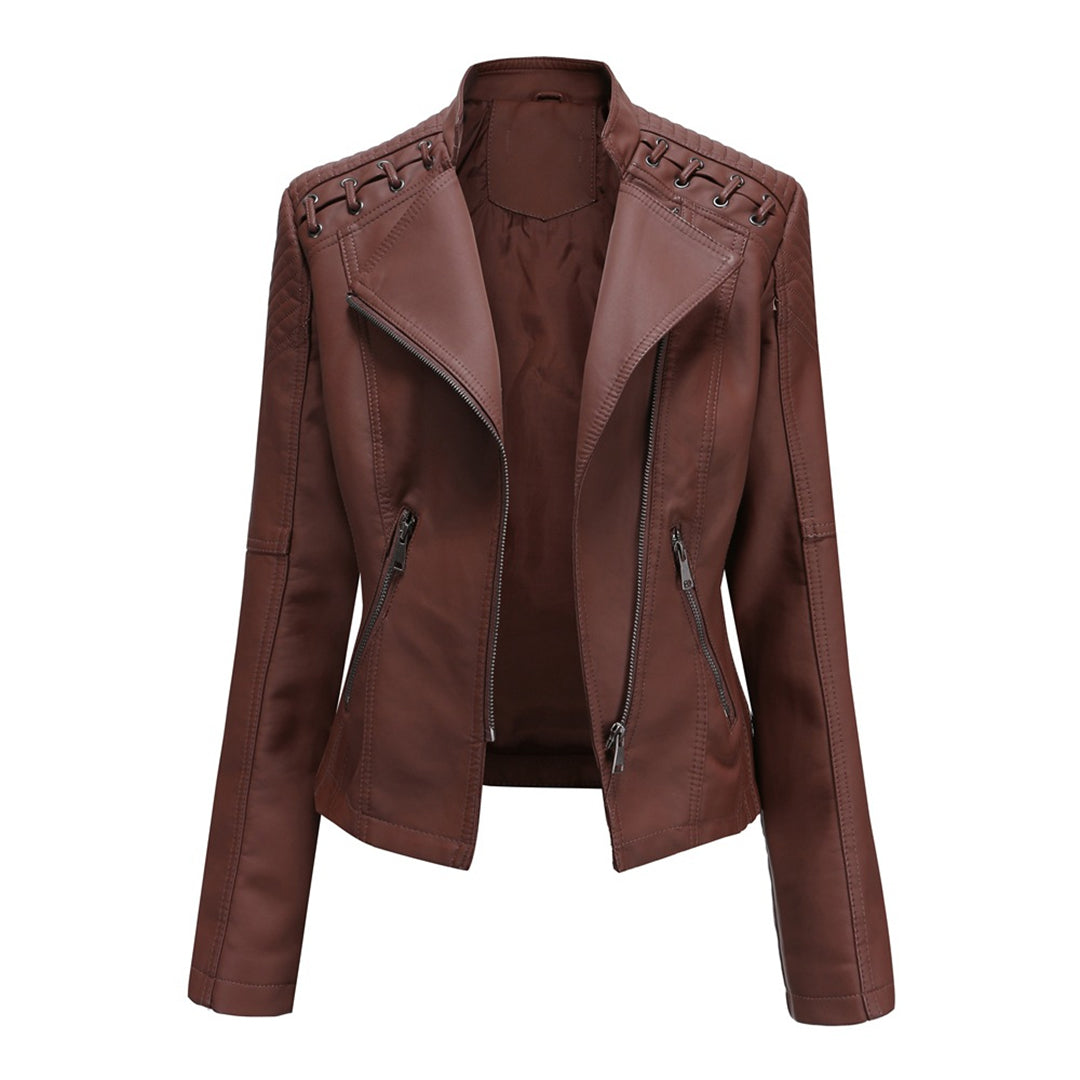 Marguerite Women's Asymmetrical Grommet Moto Quilted Jacket - Nora & Rose Maine, view 2
