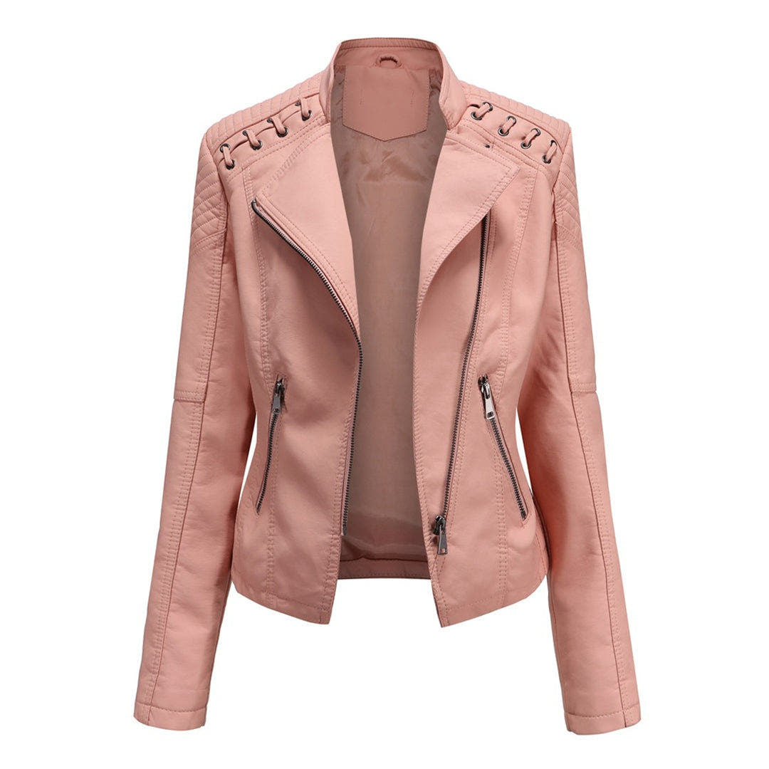 Marguerite Women's Asymmetrical Grommet Moto Quilted Jacket - Nora & Rose Maine, view 6