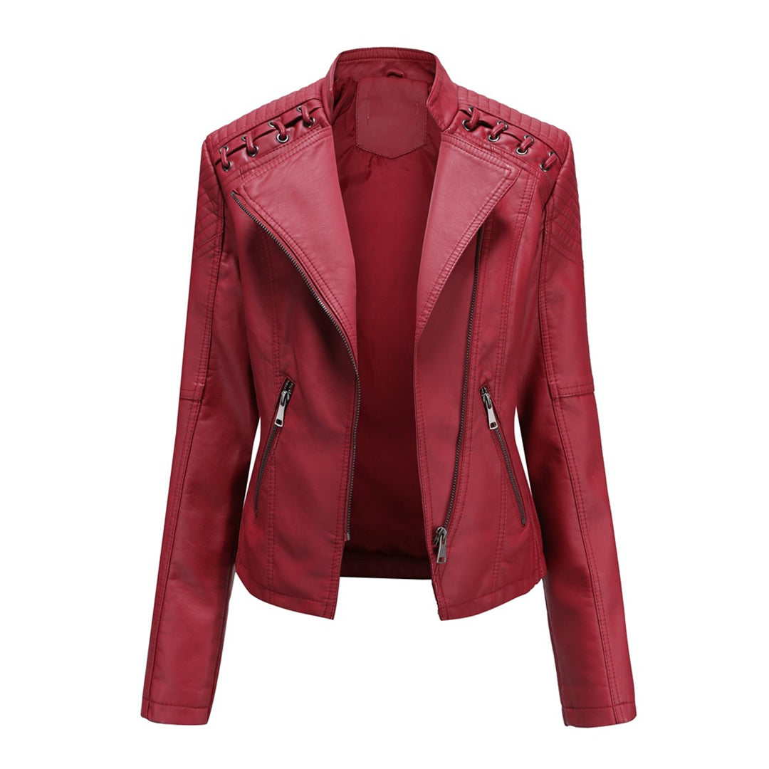 Marguerite Women's Asymmetrical Grommet Moto Quilted Jacket - Nora & Rose Maine, view 4