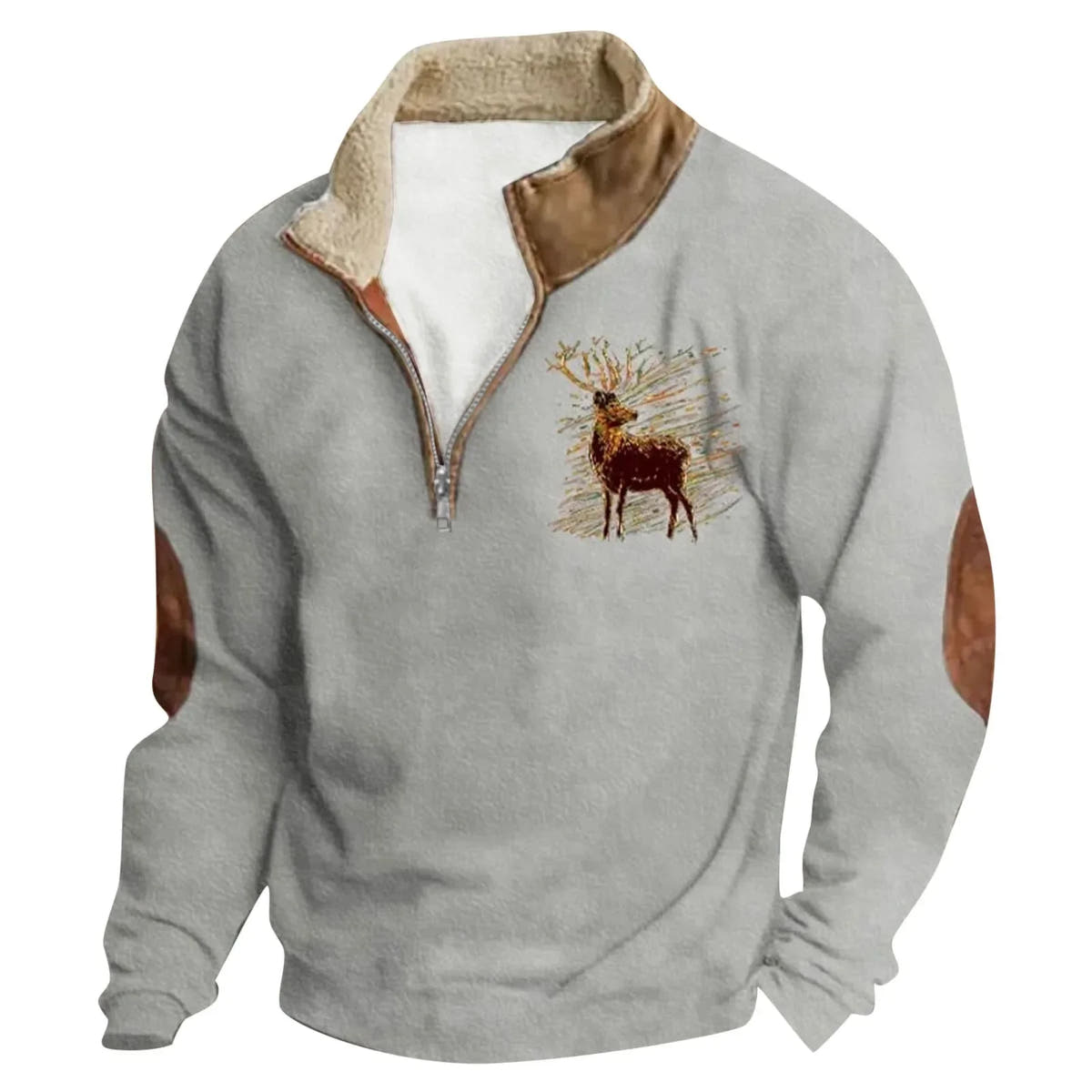 Jake | Deer Embroidered Sherpa Quarter-Zip Pullover