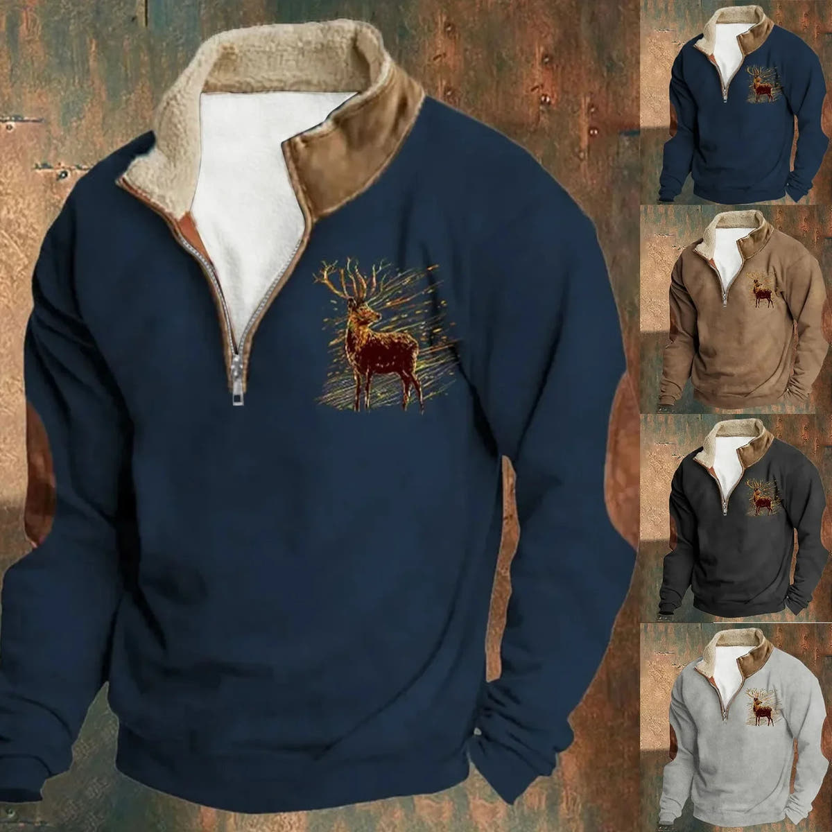 Jake | Deer Embroidered Sherpa Quarter-Zip Pullover