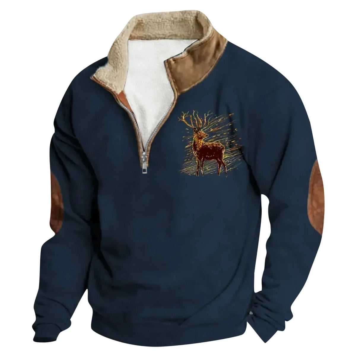 Jake | Deer Embroidered Sherpa Quarter-Zip Pullover