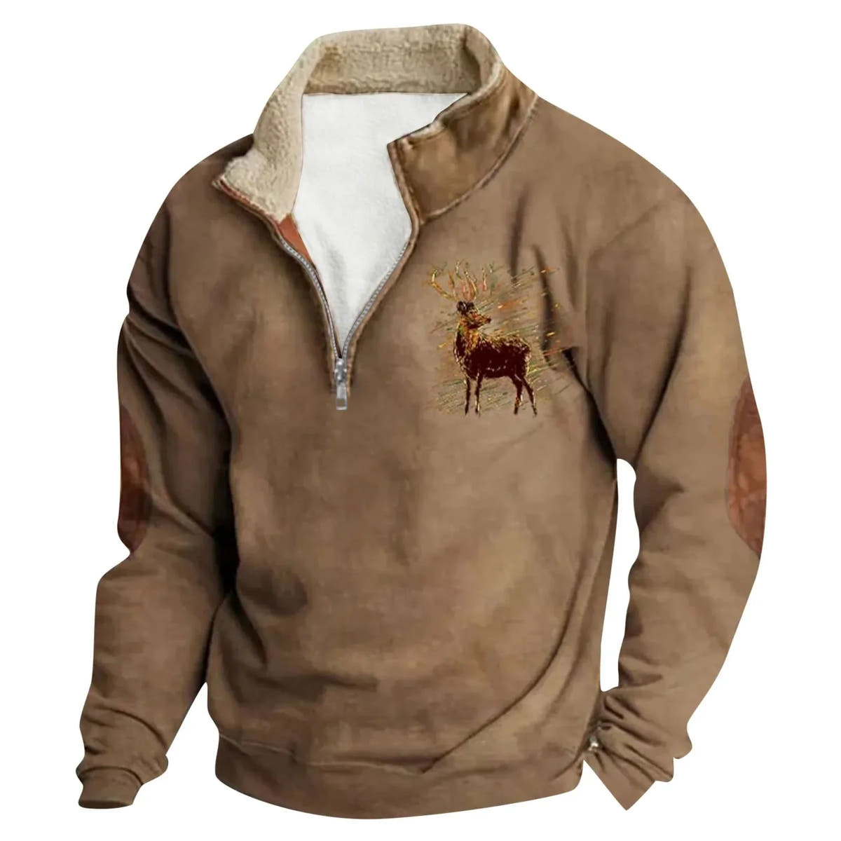 Jake | Deer Embroidered Sherpa Quarter-Zip Pullover